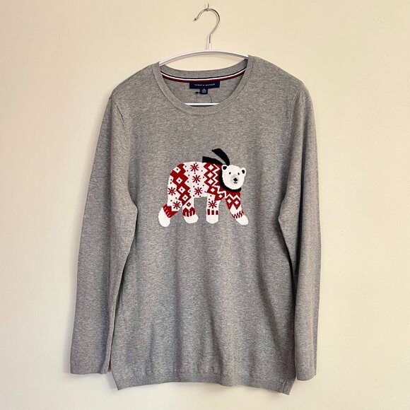 NWT Tommy Hilfiger Grey Polar Bear Graphic Crewneck Sweater, Size XL - Picture 1 of 9